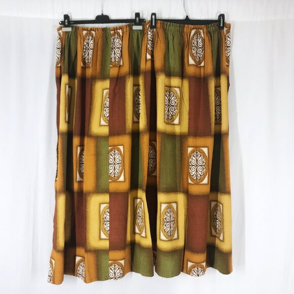 Mid Century Curtain Vintage 60s MCM abstract green gold brown Barkcloth - Picture 2 of 6